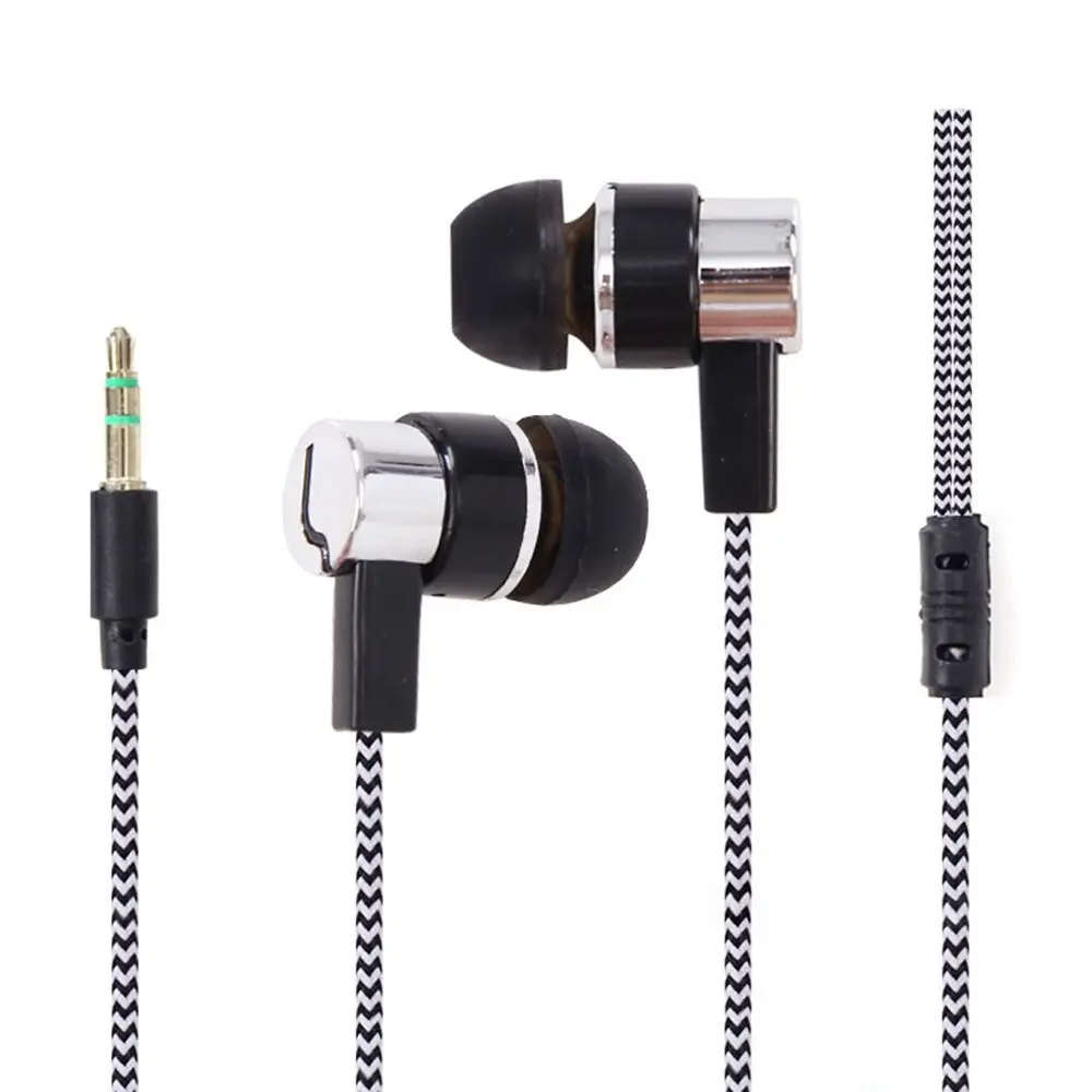 Cable Headset Stereo In-Ear Earphone Bass Earpiece 3.5mm Earbuds Nylon Weave Portable HiFi Headphone Mobile Phone Computer MP3: black