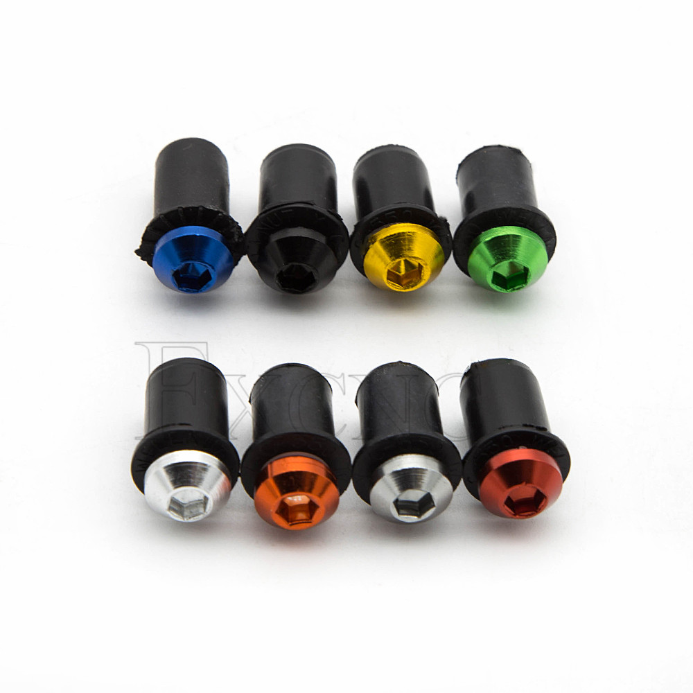 10 Uds. Tuercas universales de goma para motocicleta de 5mm/0,20 pulgadas, carenado de parabrisas, tornillos de aluminio anodizado para Moto