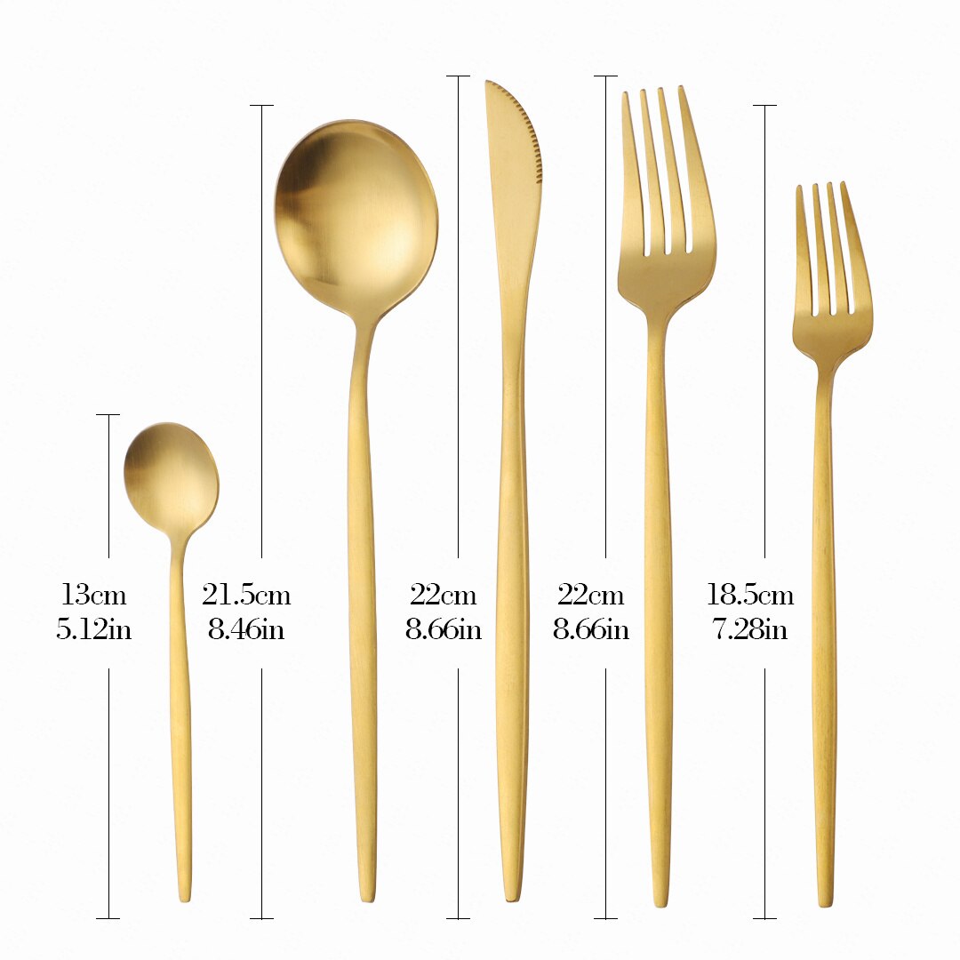 5Pcs Set Frosted Black Silver Combination Dinnerware Sets Stainless Steel Forks Knives Spoons Tableware Set Cutlery: matte gold
