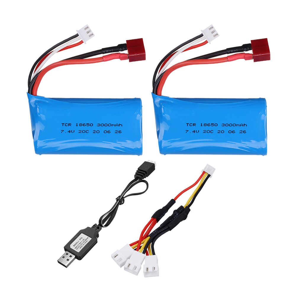 18650 7,4 V 3000MAH lipo Batterie 2s für Wltoys 12423 10428 12429 12401 12402 12402A RC Auto Ersatzteile teile ladegerät 7,4 V 20C batterien: 2pcs USB 3in1