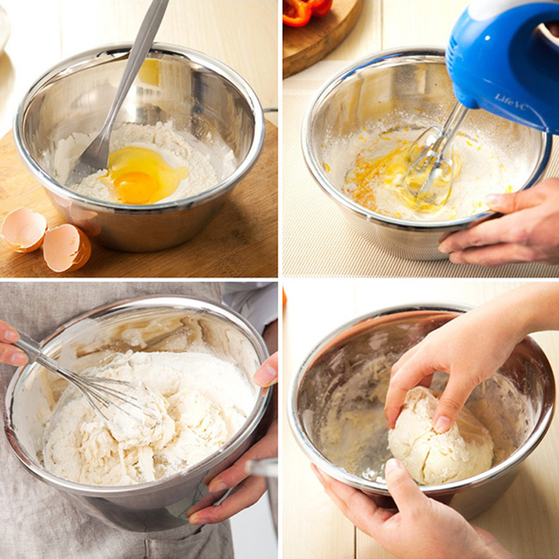 1 stücke Edelstahl Schleifen Mischen Schalen Dicker DIY Kuchen Brot Salat Rührgerät Küche Kochen Werkzeuge Backen Rührgerät Küche Topf
