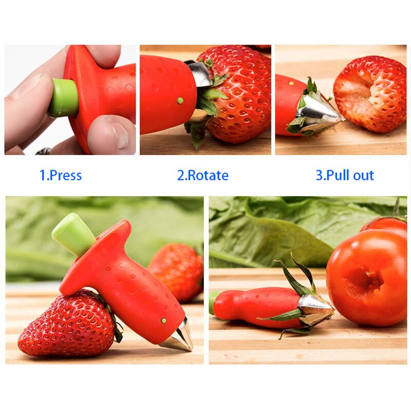 Strawberry Huller Metal Tomato Floral receptacle Stalks Plastic Fruit Leaf Knife Stem Remover Gadget Strawberry Kitchen Tool