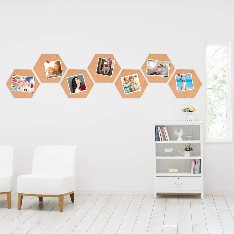 8Pcs Hexagon Zelfklevende Kurk Tegels Met 50 Push Pins Voor Muur Bulletin Boards Foto 'S Office Memo En Thuis decor