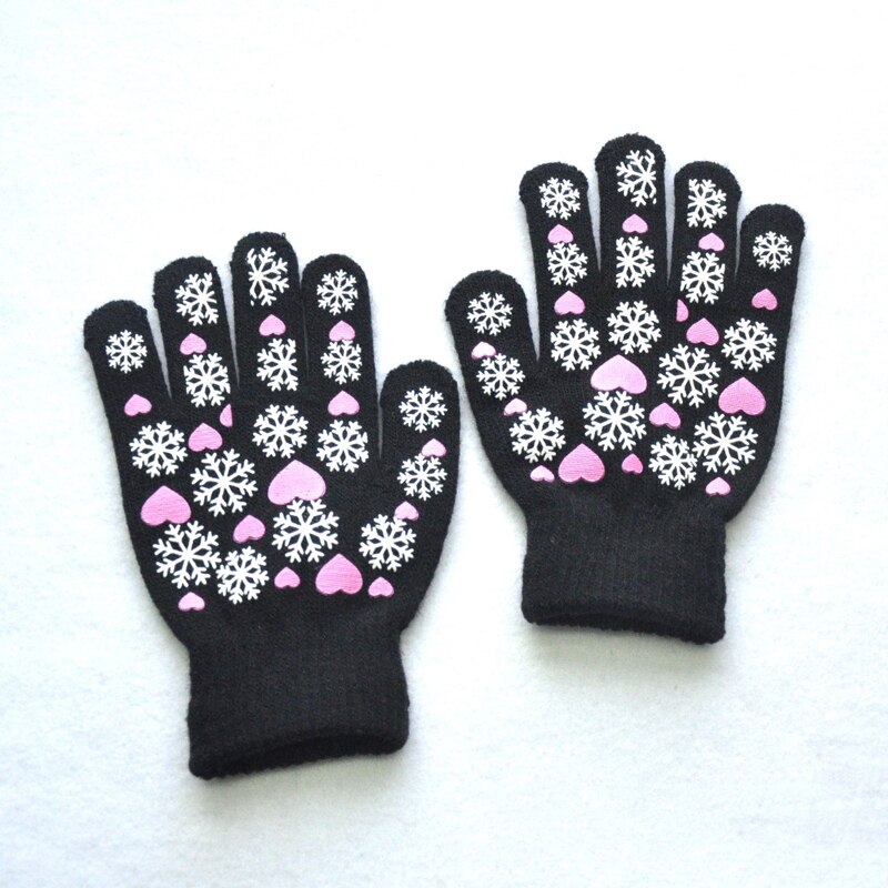 Warmom Nette Kind Fäustlinge freundlicher Winter Gestrickte Handschuhe Für Jungen Mädchen Schneeflocke Liebe aufbringen Fingerling Luvas Warme Fäustling: Schwarz