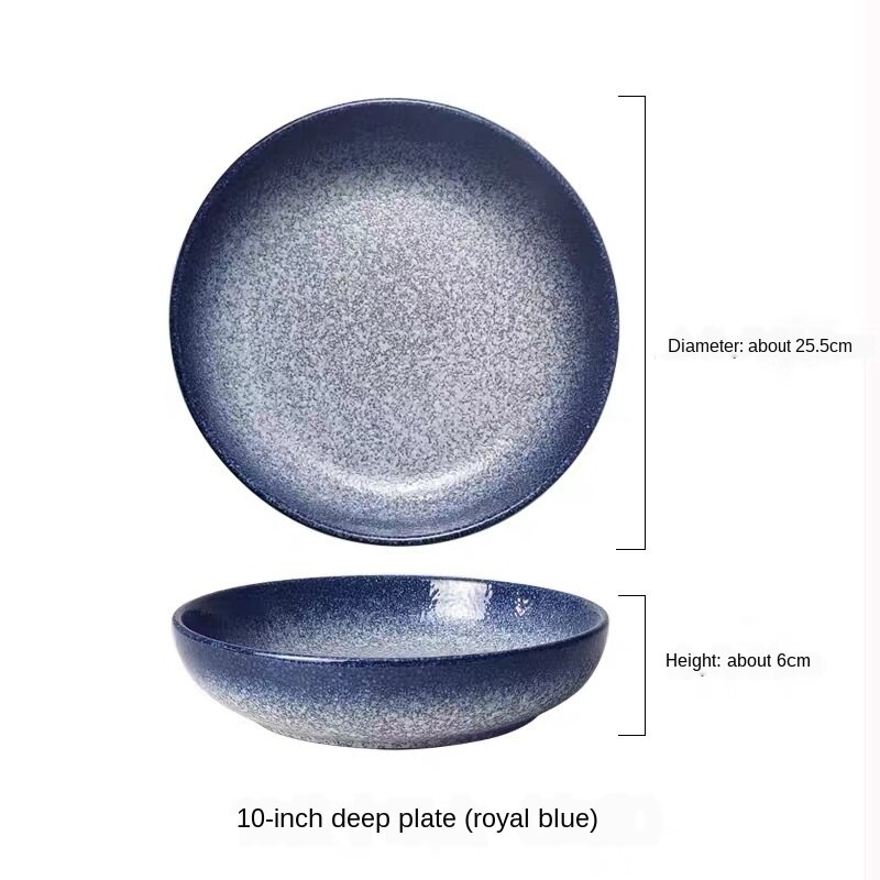 Japanese Style Ceramic Deep Dishes Household 8/10 Inch Salad Dish Dinner Plate Kitchen tableware Soup Bowl Serving Plates ZH655: color11