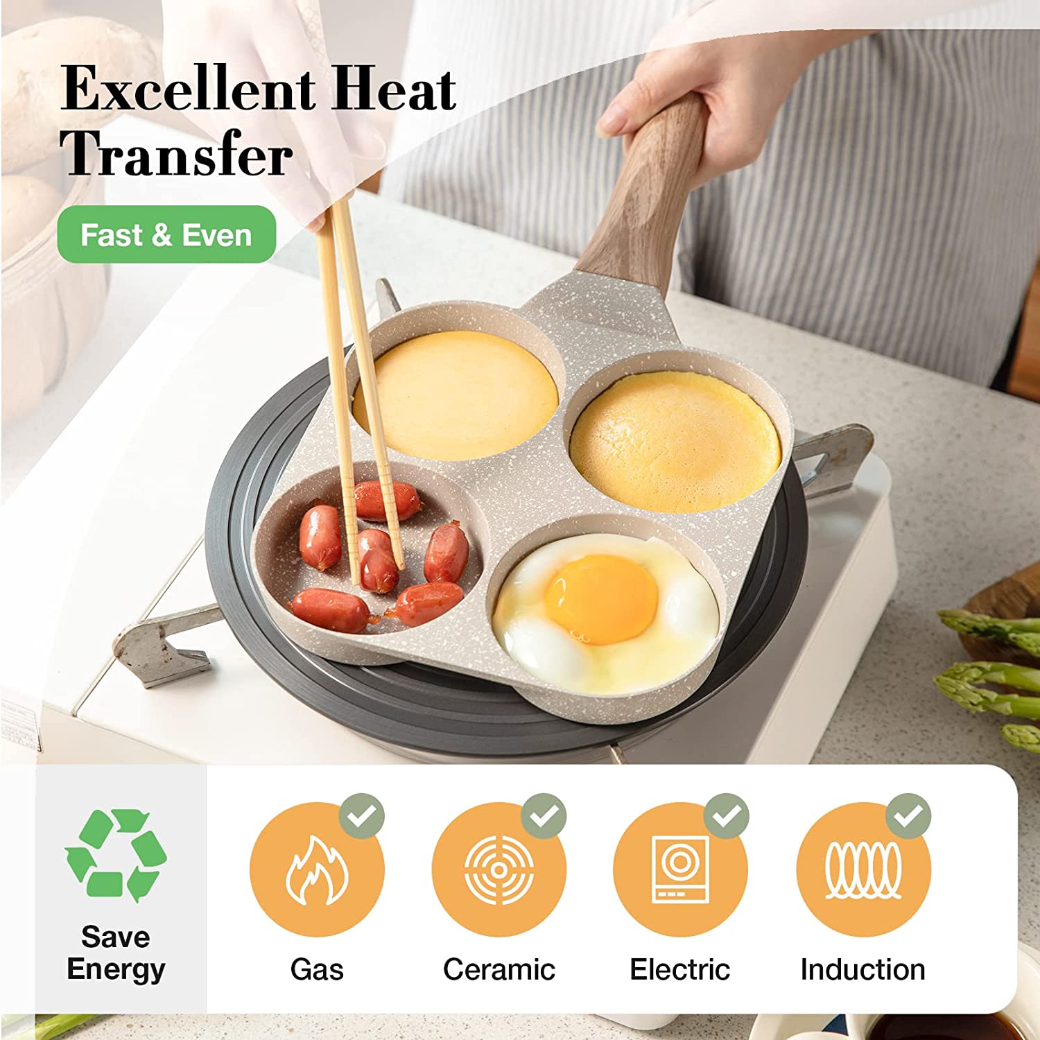 Vier Gaten Ei Pannenkoek Fyi Pan Koekenpannen Met Anti-Aanbaklaag En Pan Koekenpan 4 Eieren Fornuis Omelet Ham Maker Voor Keukengereedschap Met Deksel