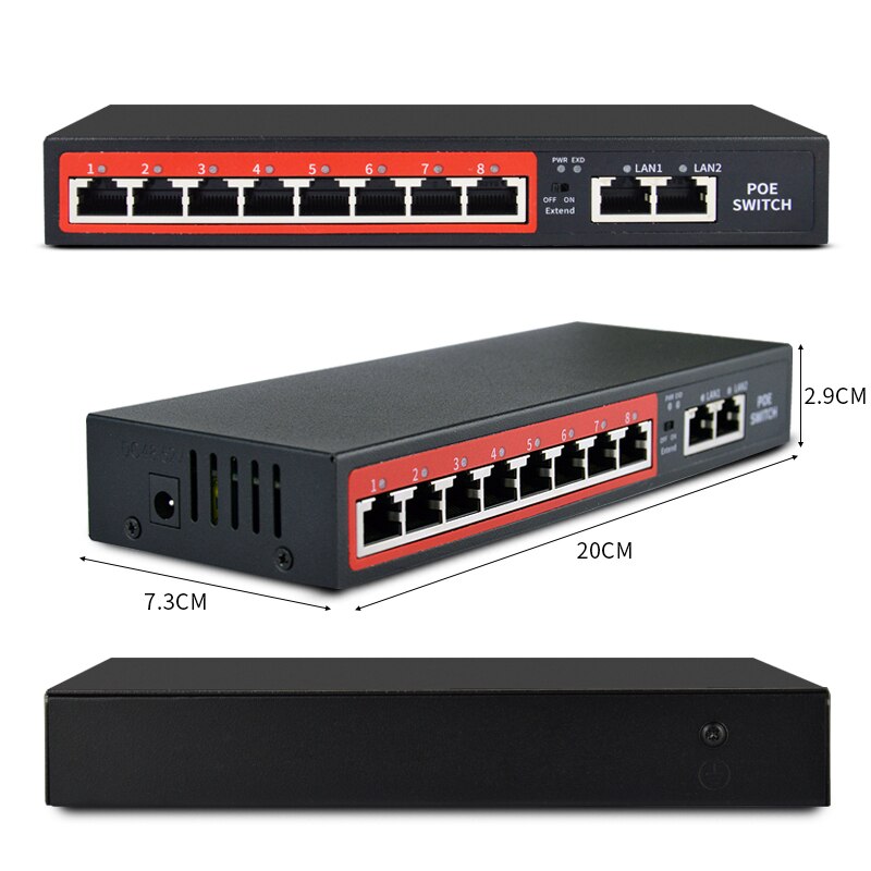 8CH Port POE Switch IEEE802.3 at/af 10 Port 8+2 POE 120W Ethernet Switch Injector Power Over Ethernet Switch