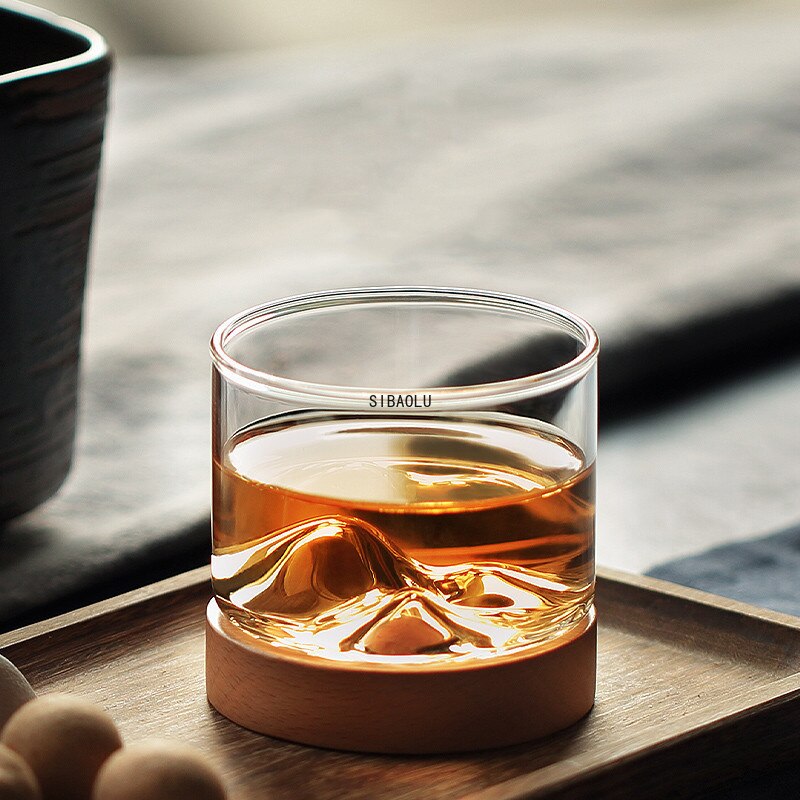Vaso de whisky de montaña con Base de madera, vaso de cerveza, vino, agua, té, vasos de whisky, juego de Bar, accesorios de bebida