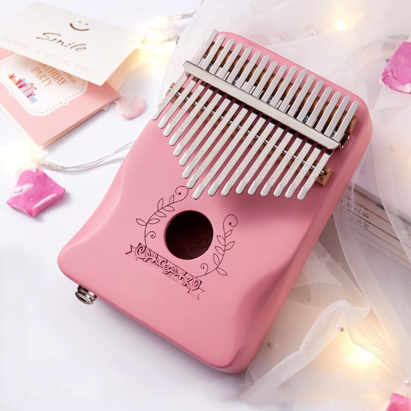 17 Key EQ Kalimba Solid Wood Mahogany Thumb Piano Pink Mbira Play Finger Piano Beginner Electric Pickup Musical Instrument KLB42: vines