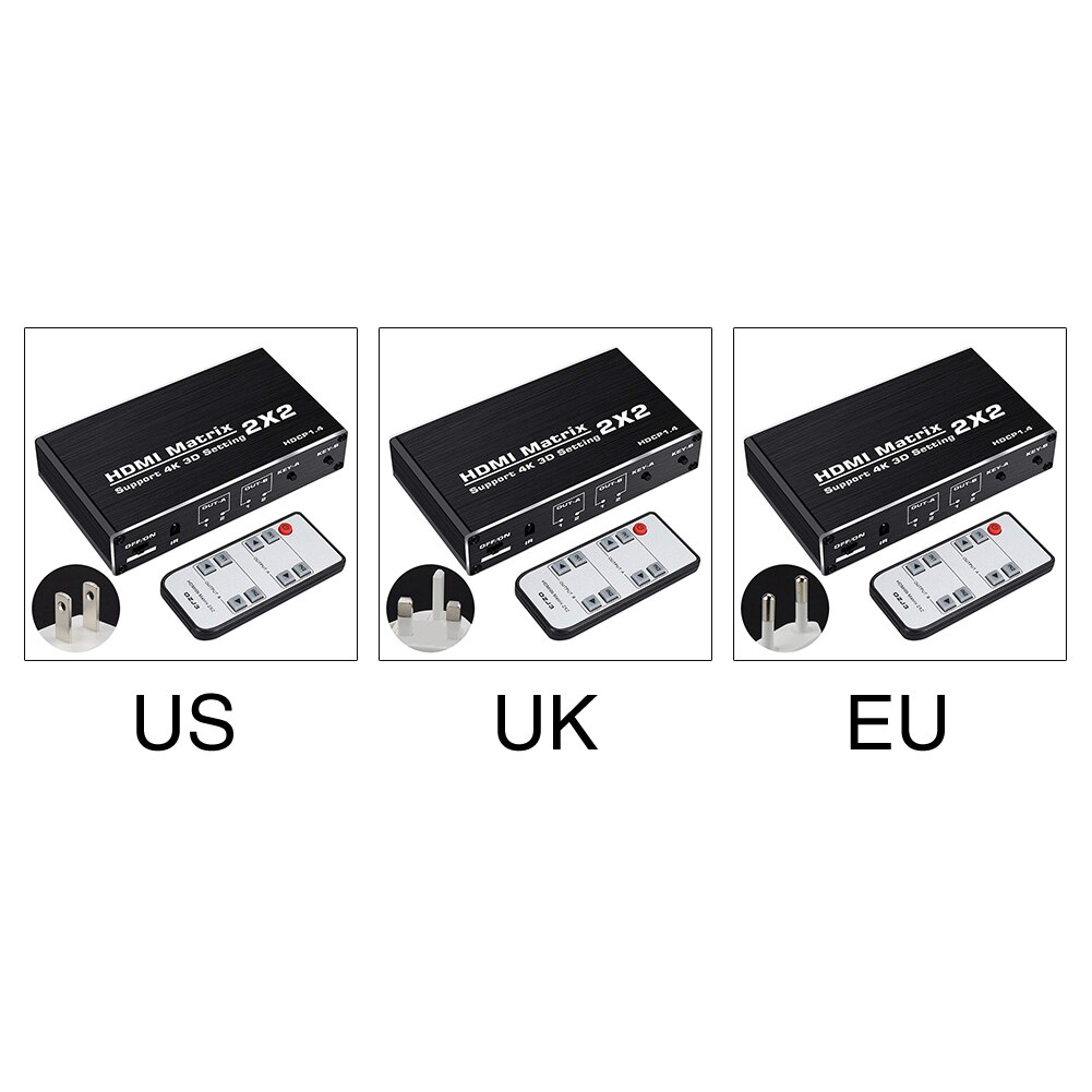 2x2 Matrix With Remote Control HDMI Switcher 4k 60hz 1080p Portable Home Office Video HDCP1.4 3D 2 In 2 Out Plug And Play