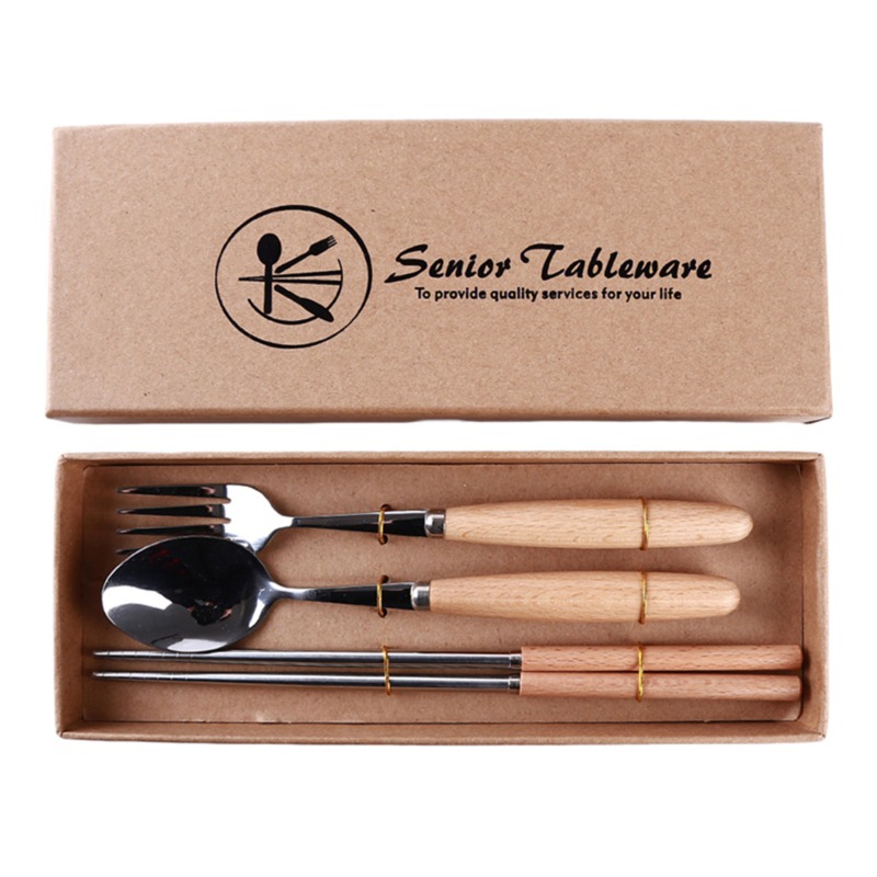 Luxe Bestekset Rvs Bestek Houten Handvat Servies Thuis Party Servies Mes Vork Lepel Pack