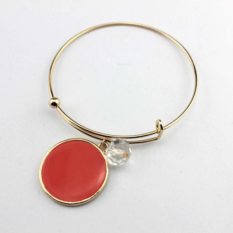 Monogramm Blanks Charm Emaille Flache Runde Disc Armreif Armband Einstellbar: B1923-Gold Coral