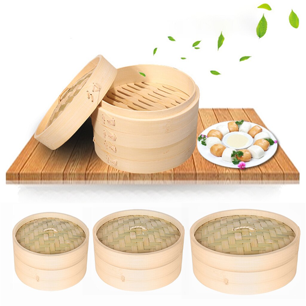 Bamboo Steamer Basket Asian Food Steamer Chinese Steamer for Cooking Dim Sum, Buns, Dumplings, Vegetables, Brown