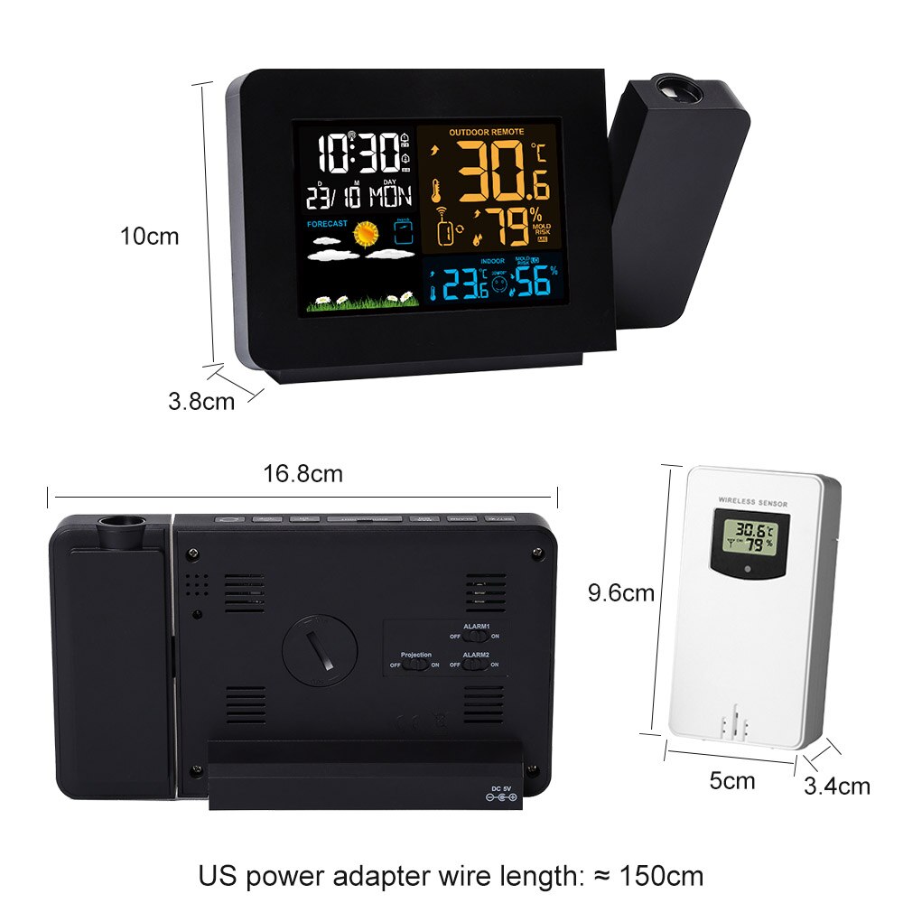 FJ3391 WWVB Radio Digital Clock Alarm US Pulg Barometer Forecast Wireless Projection Multifunctional LED Table Watch Clocks