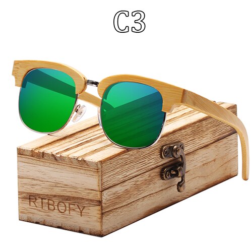 RTBOFY Hout Zonnebril Mannen Retro Trend Zonnebril Voor Mannen UV400 Vintage Gepolariseerde Zonnebril Eyewear Zonnebril: C3