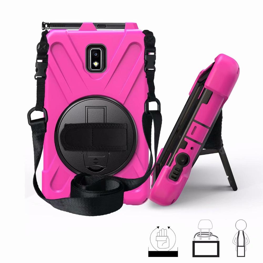360 Degree Case for Samsung Galaxy Tab Active 2 8.0 T390 T395 SM-T395 tablet Silicone Hard Cover+Neck Strap &amp; Hand Strap +pen: rose red