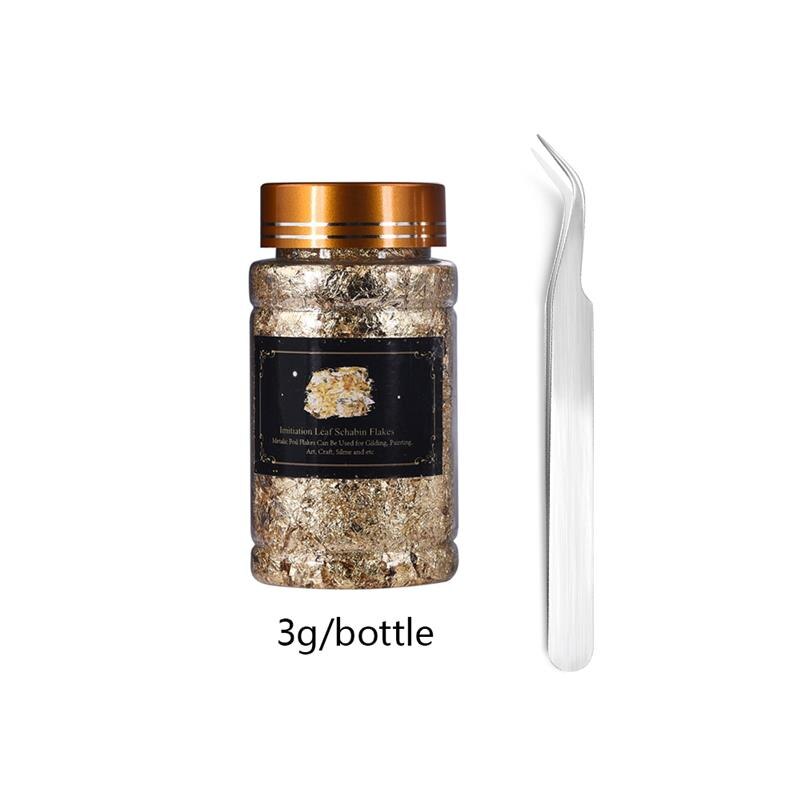 1 Bottle Gold Leaf Flakes Resin Filler Gold Silver Confetti Filling For DIY Epoxy Resin Craft Nail Art Foil Paper Jewelry Making: KC gold-3g-tweezer