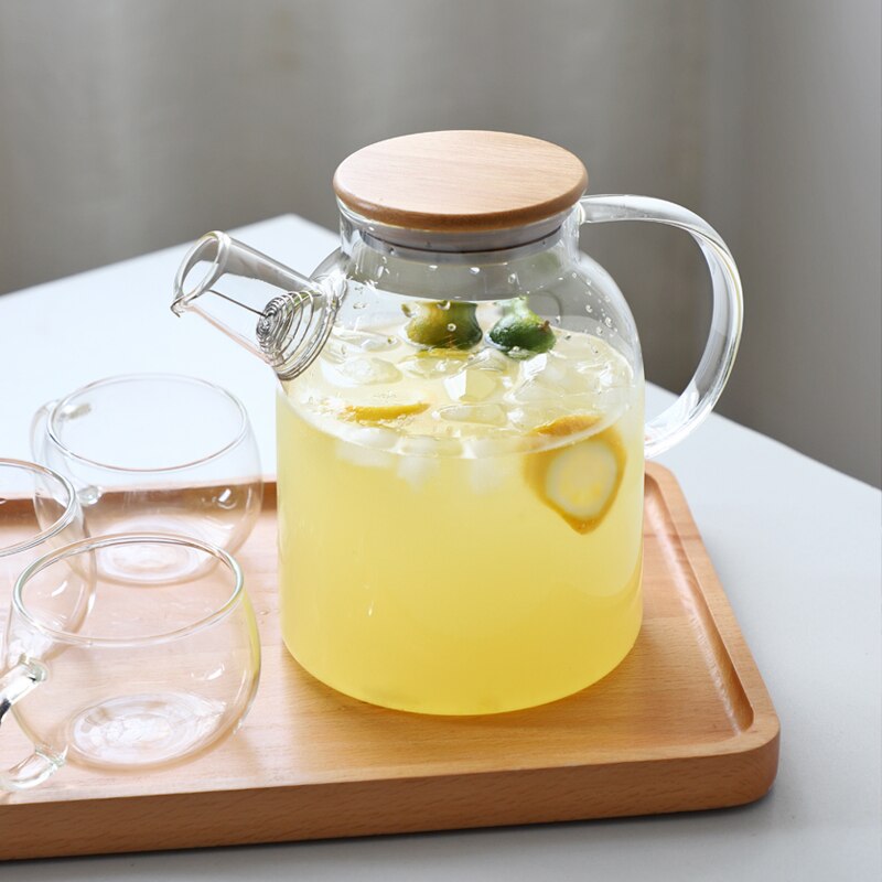 Slanghåll värmebeständiga flaskor kallvattenkannor hög borosilikatglasflaska stor kapacitet 34oz 61oz med koppar