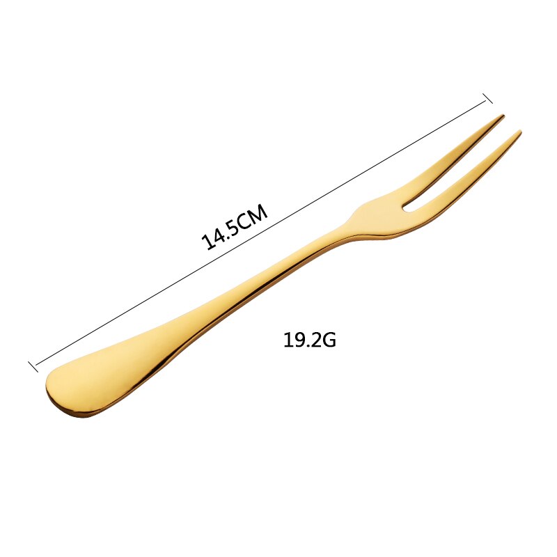 2 stk/sett mini delikate forrettsgafler i rustfritt stål med to grener snack frukt dessertgafler cocktail smaksgafler festvalg: Gull 2 stk