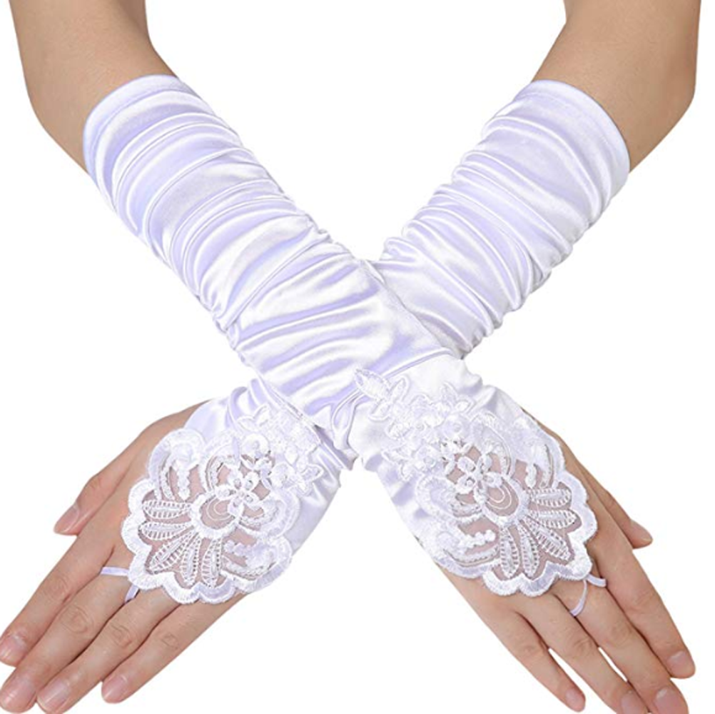 1 Pair Women Bride Long Lace Arm Elbow Gloves Lace Fingerless Gloves Black White