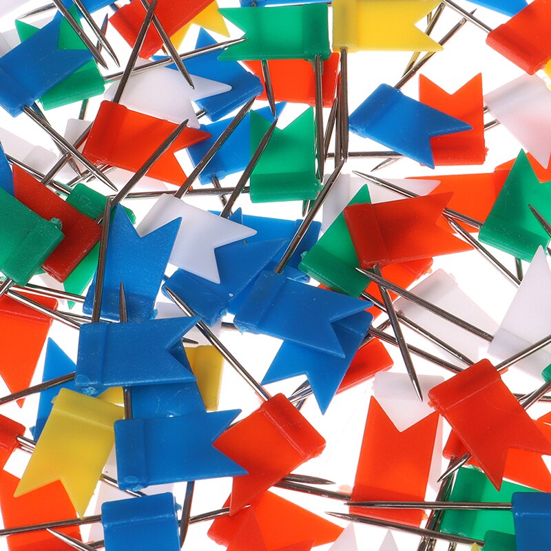100 peças cor misturada bandeira empurrar pinos prego polegar aderência mapa desenho pino papelaria