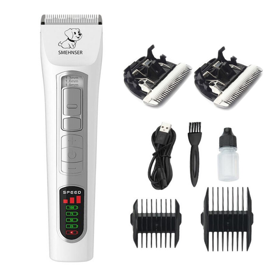 Tondeuse professionnelle Rechargeable pour animaux de compagnie, rasoir pour chiens et chats, ciseaux électriques, tondeuse, affichage LCD, Machine de coupe de cheveux: White 2pcs blade