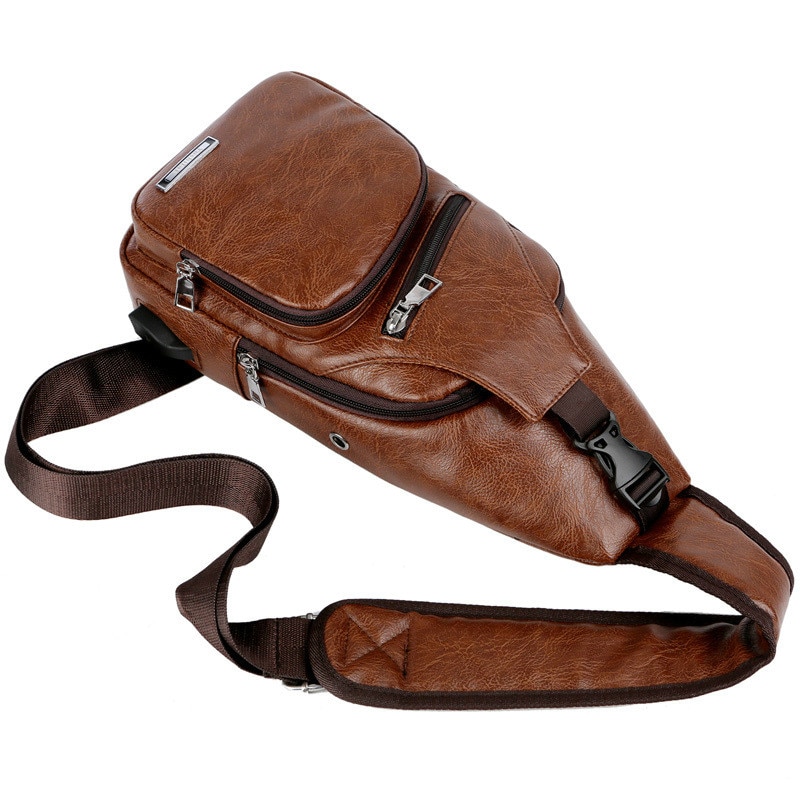 Sacs à bandoulière pour hommes sac de poitrine USB pour hommes sac de messager charge hommes sac de poitrine en cuir sac de messagers de voyage court scolaire