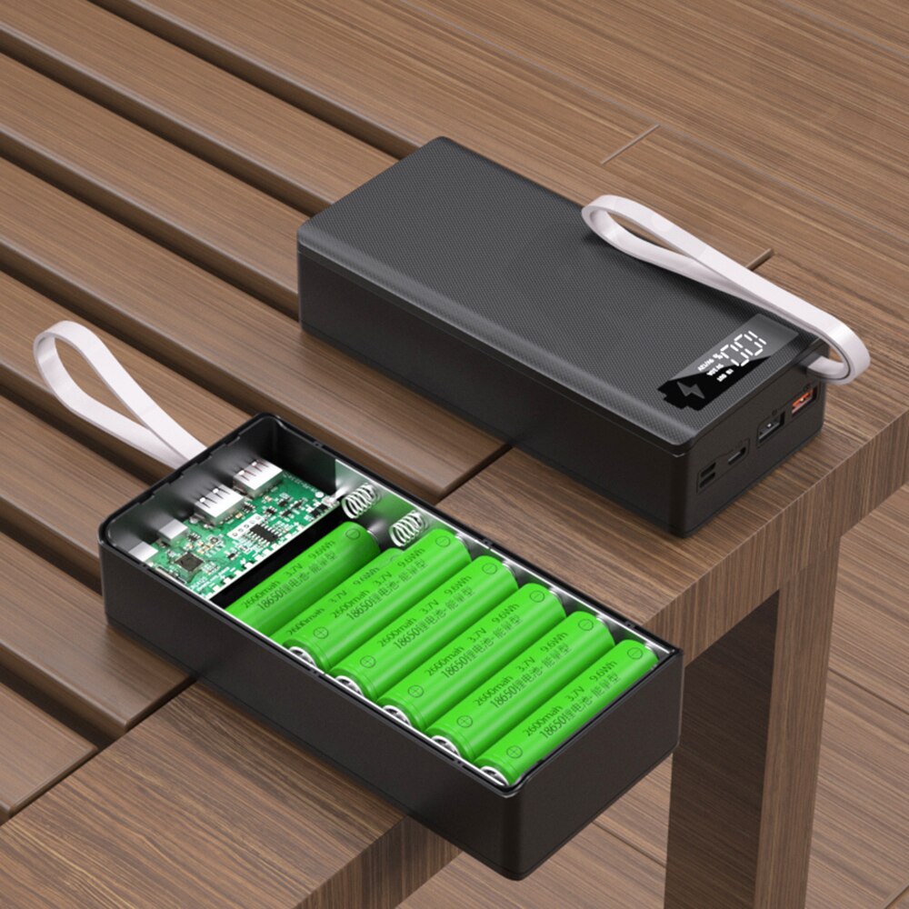 DIY Powerbank Case - 14x18650 Batterij - Afneembaar LCD - USB & Draadloos Laden