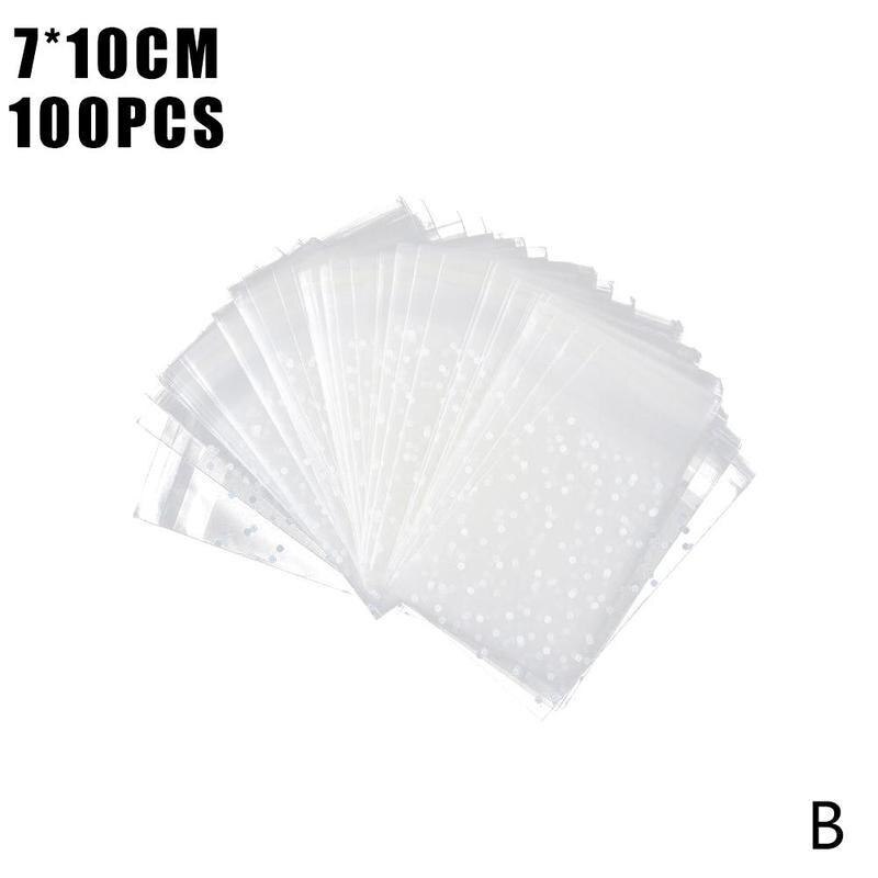 100 stk gennemsigtig kiks pose plast cellofan polka dot slik cookie emballage poser jul diy selvklæbende pose: 7 x 10cm
