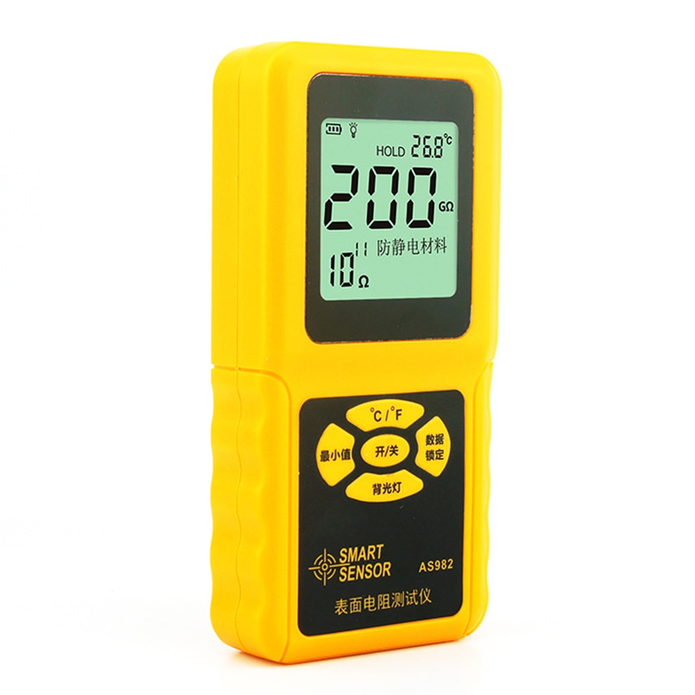 Medidor de resistencia de superficie portátil pantalla LCD herramienta de prueba de resistencia al suelo AS982 PUO88