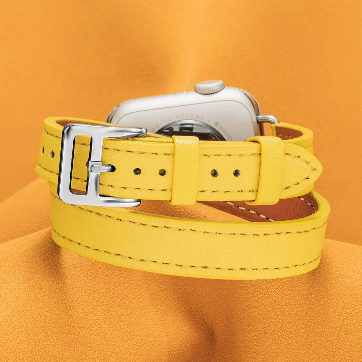 Lederen band voor Apple Watch Band 10 42MM 46mm 41 45mm 40 44mm Correa voor IWatch Series10 9 8 7 6 SE 5 4 Ultra 2 49mm Armband: YELLOW / 12mm