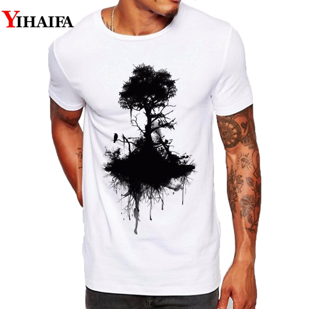3D Printed Brand Men T Shirt Slim Fit Black Tree Graphic Tee Forest Trees Gym Oversized S 4XL 5XL Cotton T-Shirts Casual Tops