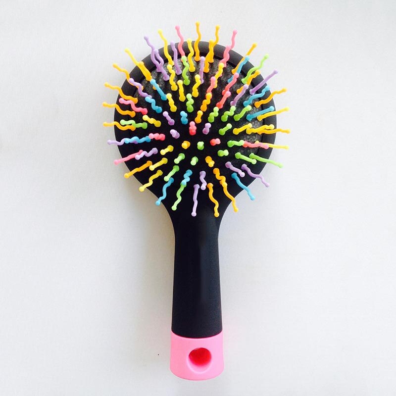 Baby Hair Brush Rainbow Head Massager children Comb Girls Hair Brush Bath Anti-static Brush princess Comb With Mirror: Black