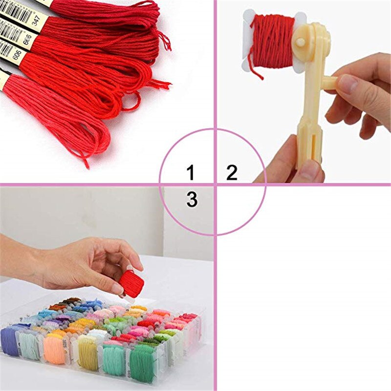 Kit de hilos de punto cruz 100 colores, brazalete de amistad, conjunto de cuerda bordada, Kit de hilos con bobinadora de hilo, accesorios de costura de bobina