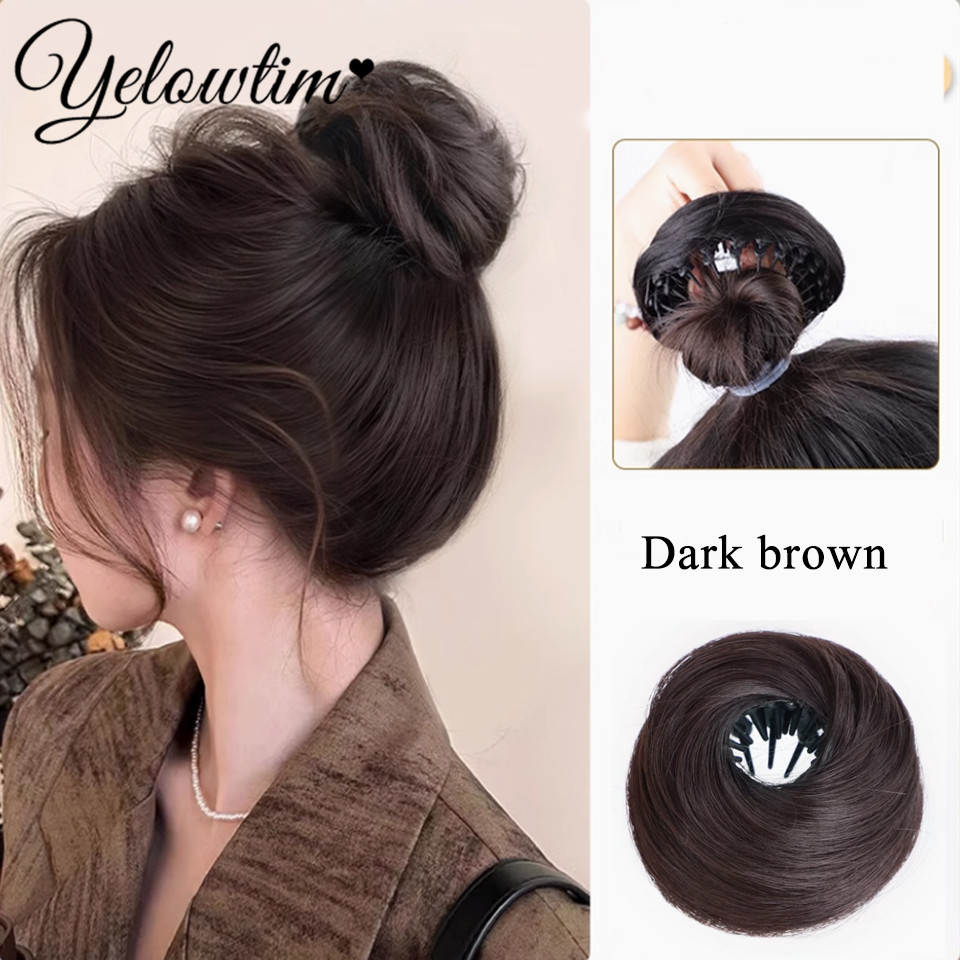 Coque pedaço de cabelo em linha reta chignon extensão mini faixa de borracha cabelo bun scrunchies sintético donut peruca acessório updo bun cabelo