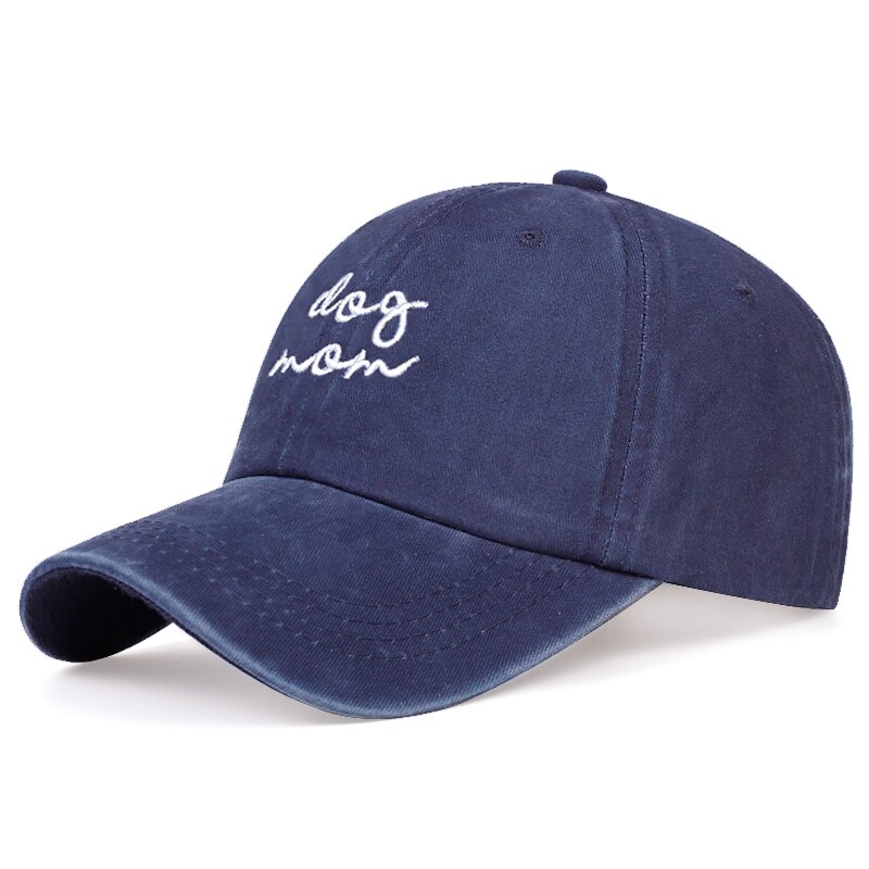 Summer cotton men&#39;s baseball cap DOG MOM letter embroidery washed dad hat adjustable outdoor sun hats hip hop caps: Navy Blue