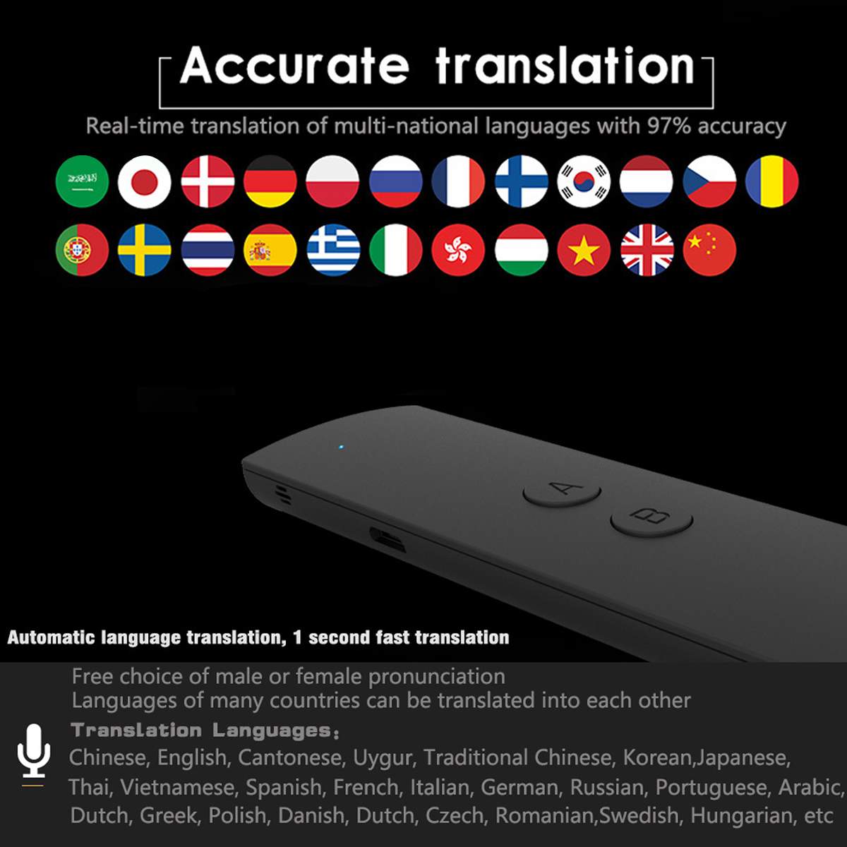 T6 Smart Voice Translator 30 Languages Portable Two Way Real-time Translation Multi-Language Language Translator Device With APP