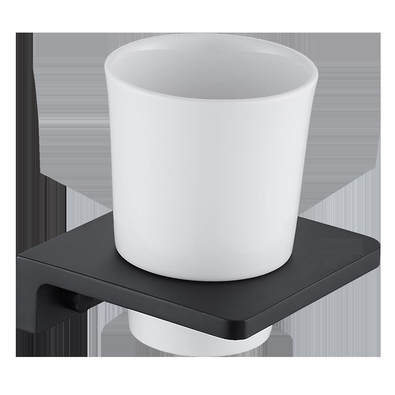 Matt Black Toothbrush Holder Wall Mounted Toothbrush Cup Holder wthite Solid space aluminum Shelves With Single Ceramics Cup Set