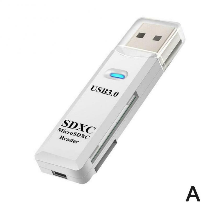2 in 1 usb 3.0 kortlæser micro sd tf kort hukommelseslæser højhastigheds multi-kort skriver adapter flashdrev bærbar tilbehør: Hvid