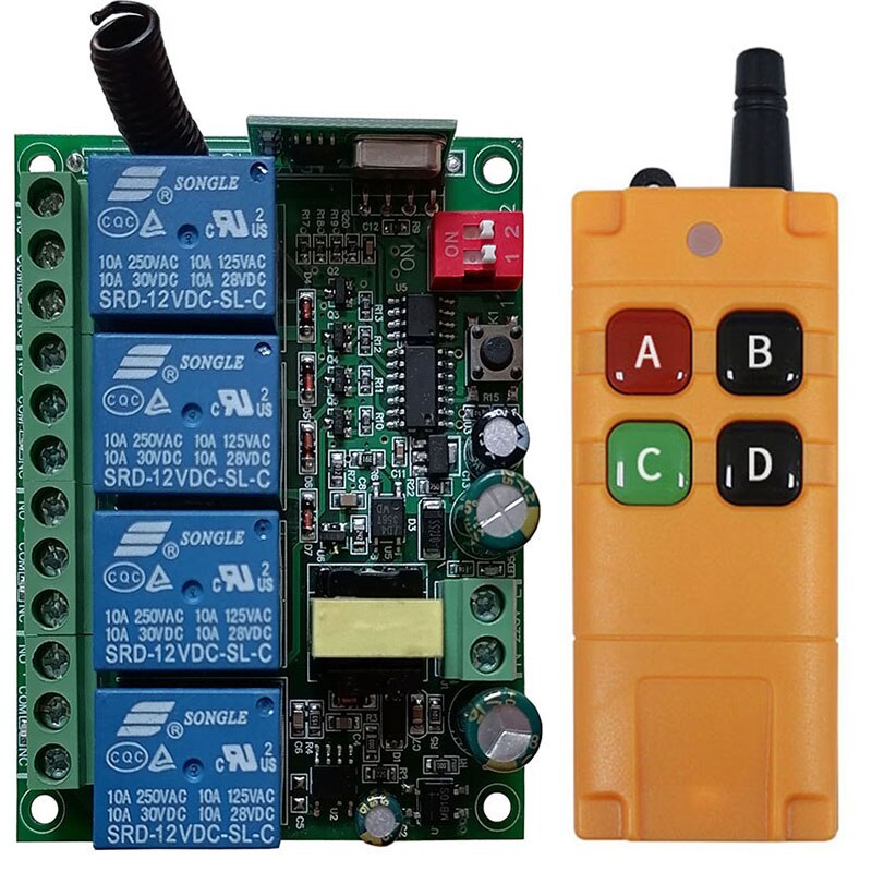 433MHZ AC110V 220V 10A 4CH Relay Switch RF Wireless Remote Control System Receiver Transmitter 433mhz Fan/Motor Garage Doors: Blue