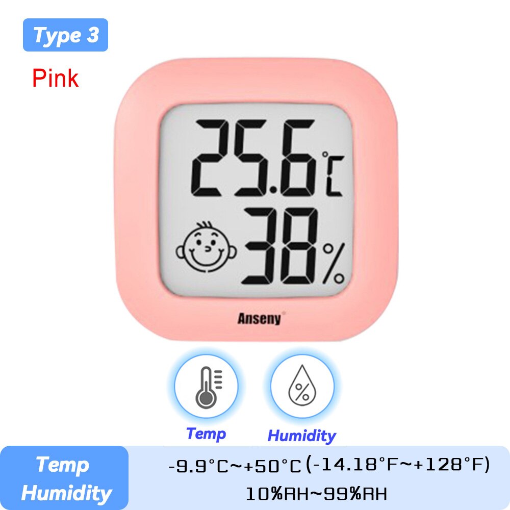LCD Electronic Digital Temperature Sensor Humidity Meter Backlight Thermometer Hygrometer Gauge Indoor Weather Station Clock: Tpye 3 Pink