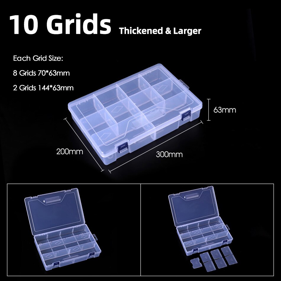 Plastic Storage Box Detachable Divider Organizer Tool Components Kit Grids Case Beads Container Adjustable Jewelry Storage Box: 10 Grids Large