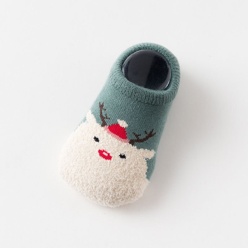 Autumn and Winter Thickening Kids Socks Cartoon Socks Baby Girls Socks Toddler Floor Socks Christmas Non-slip Baby Boys Socks: Green / L(3-5T)