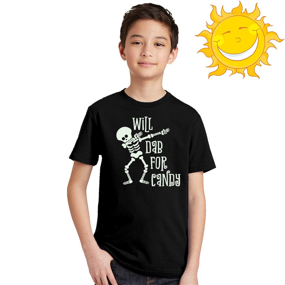 Zal Dab Voor Snoep Funny Kids Halloween Lichtgevende T-shirt Kinderen Korte Mouw Noctilucent T-shirts Peuter Glow In Dark Tees