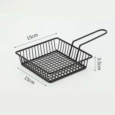 American Stainless Steel French Fries Basket Fried Chicken Snack Basket Fried Western Restaurant Snack Platter: Black square basket