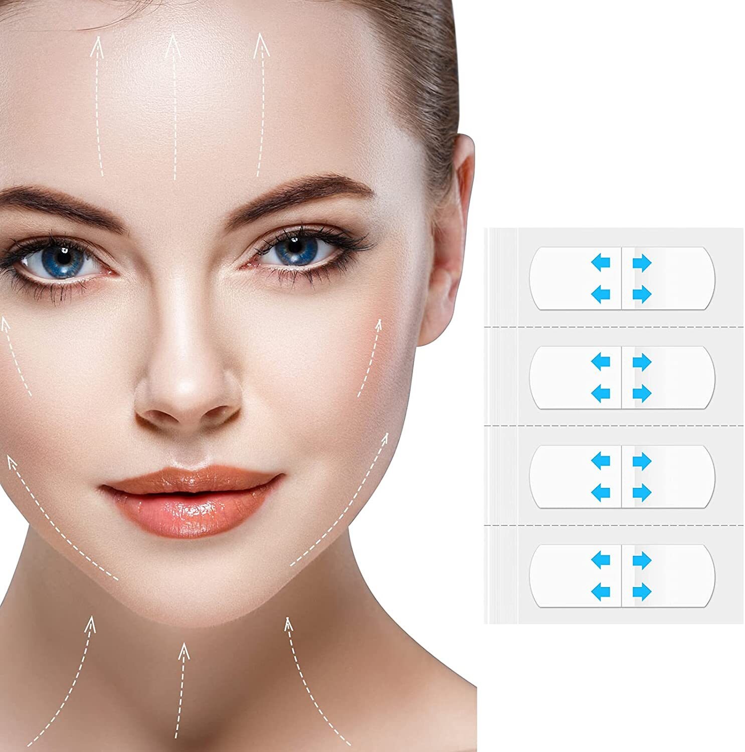 80 Uds. Pegatinas invisibles para levantamiento de rostro, cintas de repuesto en forma de V para levantamiento de barbilla doble, maquillaje fino, parches adhesivos para estiramiento facial