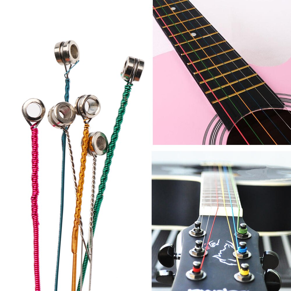 6 stuks/set universele regenboogkleurige gitaarsnaren voor akoestische folkgitaar, klassieke gitaar en muziekinstrumentonderdelen