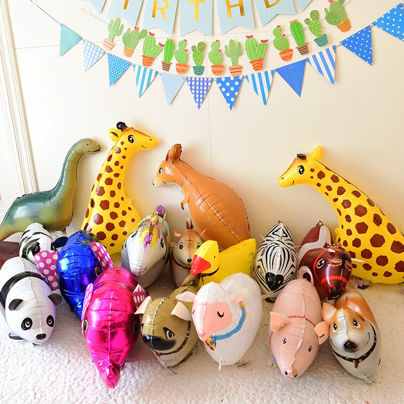 Chodzące zwierzę balon z helem dla dzieci artykuły do dekoracji na imprezę uroczy pies/dinozaur balon foliowy na urodziny i bociankowe zabawki prezentowe