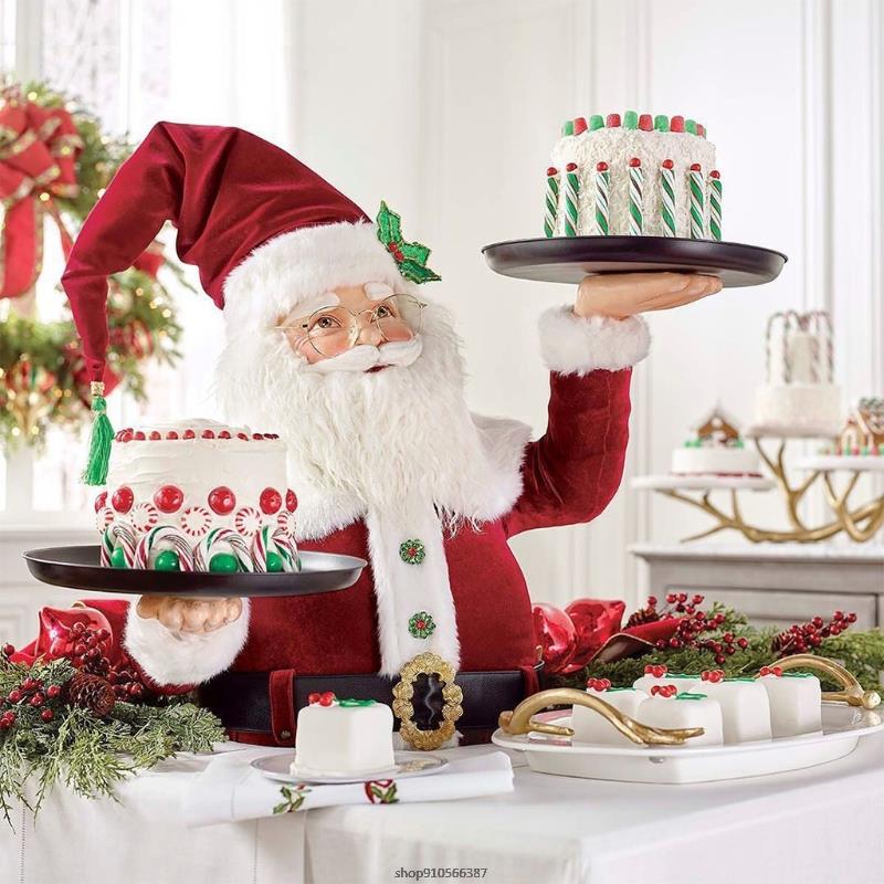Christmas Santa Snack Holder Fruit Plate Decoration Resin Material Santa Statue Home Decoration Afternoon-tea Cake