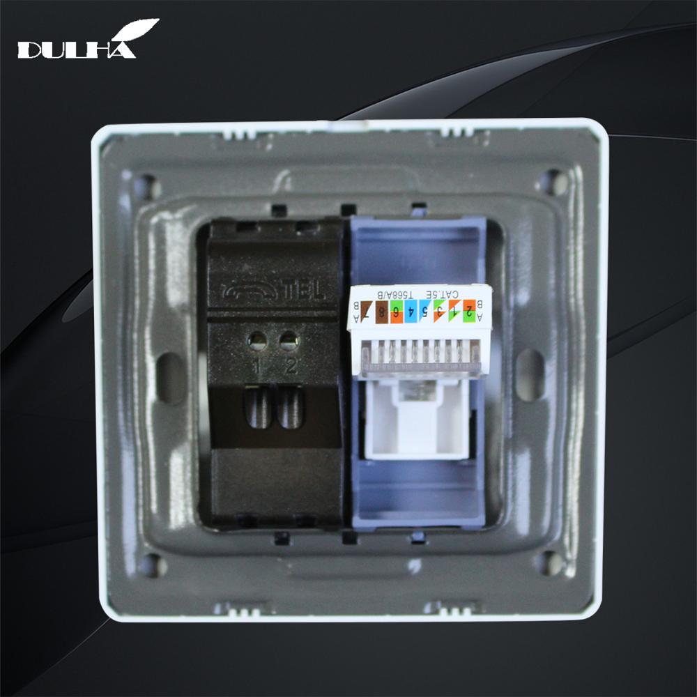 Telephone And Computer Wall Socket Double Port RJ45 Internet CAT5 Data Network Jack Plug + RJ11 TEL Universal Electrical Outlet